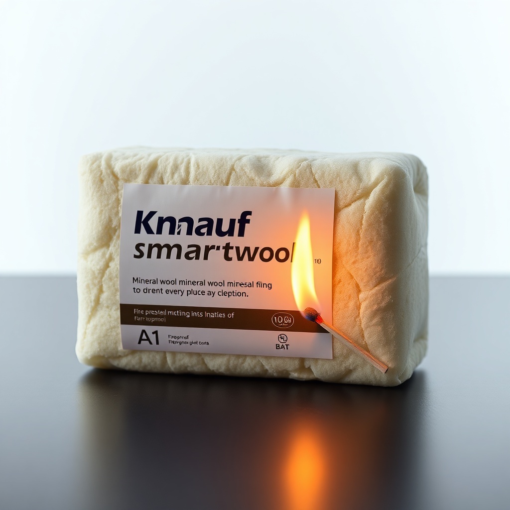 A clean photorealistic photo of a Knauf Smartwool mineral wool batt with a prominent "A1"