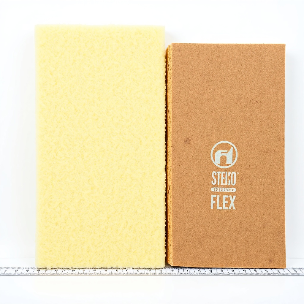 A clean photorealistic photo showing two cross-sections of insulation materials side by si