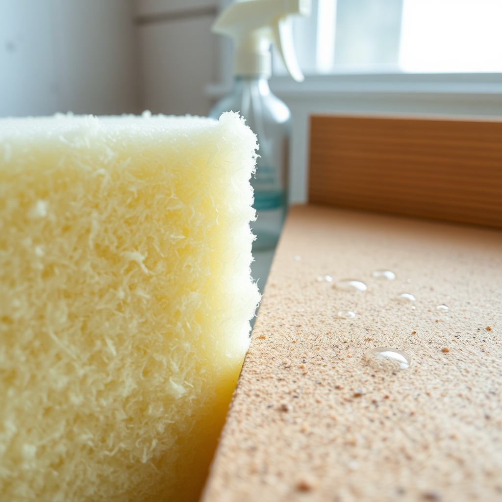 A photorealistic close-up photo showing a moisture test on two insulation materials: left