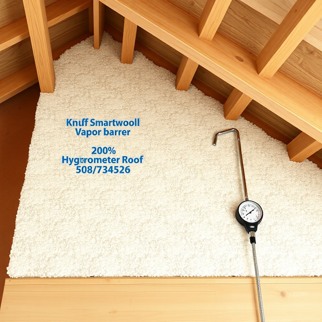 <photorealistic photo of a cross-section of a roof with Knauf Smartwool