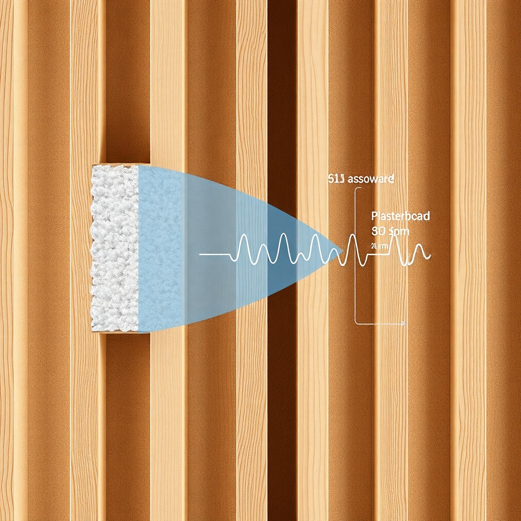 A photorealistic cross-section of a wooden stud wall with Steico Flex 036 panels installed