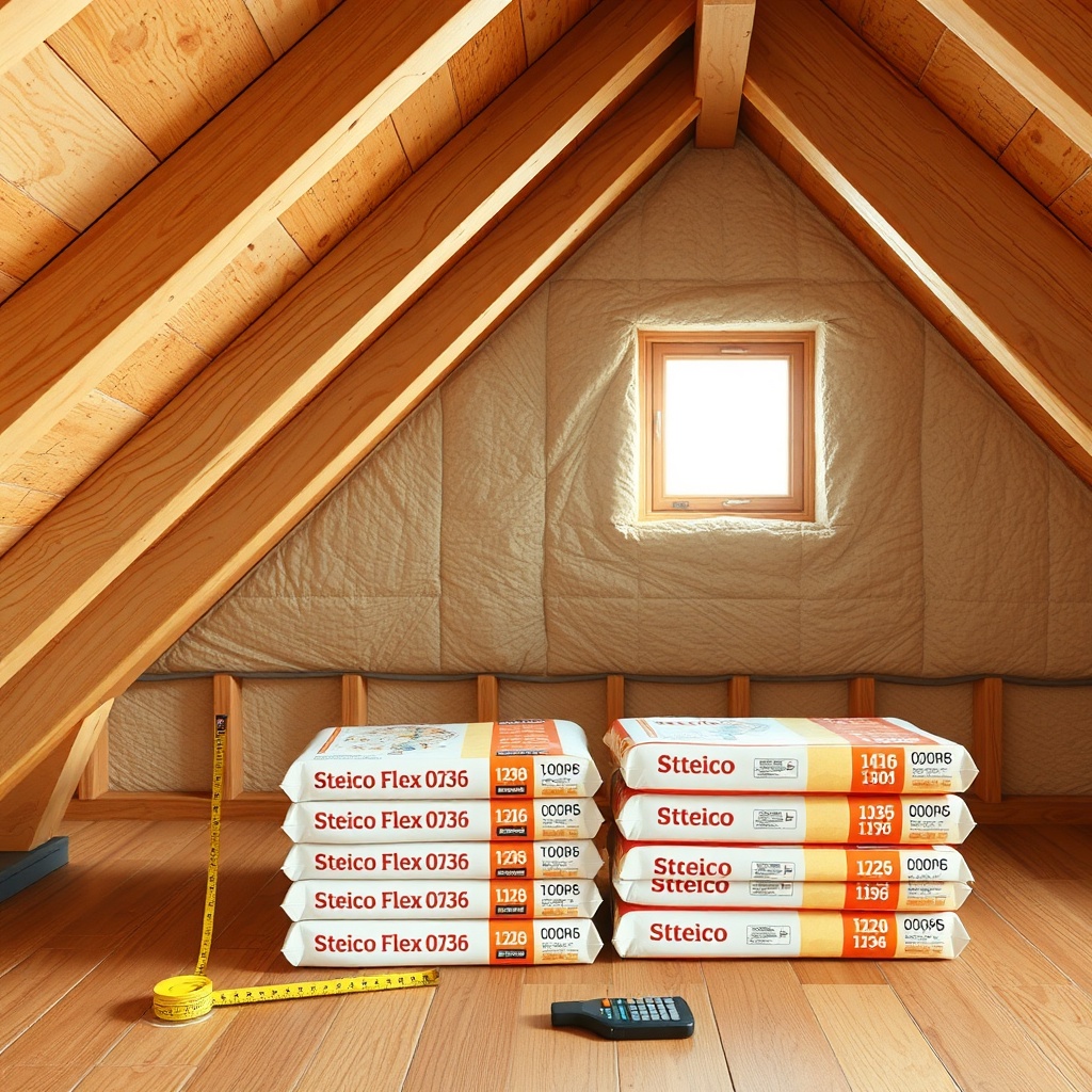 A clean photorealistic photo of a wooden house roof being insulated with wood fiber batts