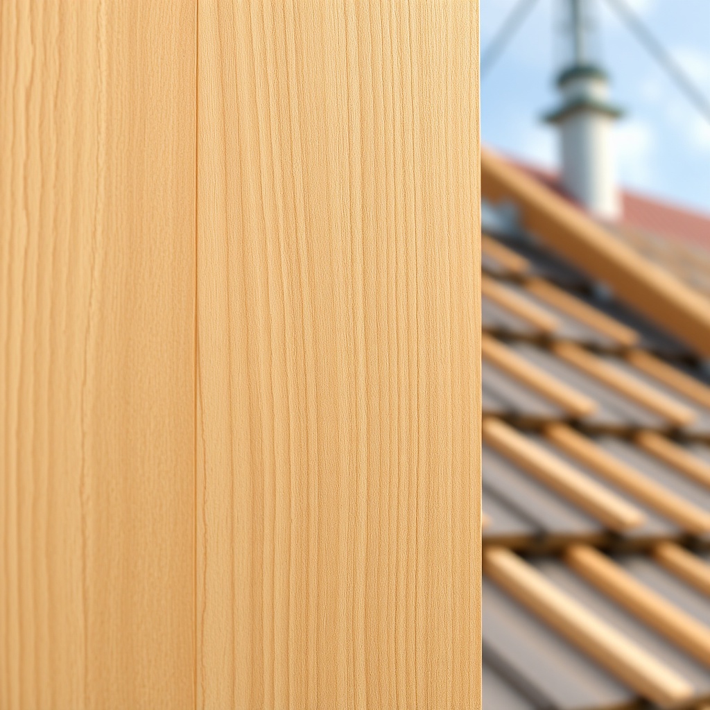 A photorealistic close-up of a Steico Flex 036 panel showing the natural wood fibers and t