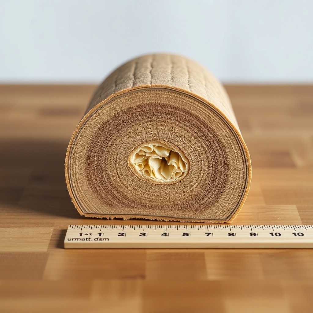 <photorealistic photo of a cross-section of a Urmatt DSM 20 Holzfaser-Dämmplatte showing i