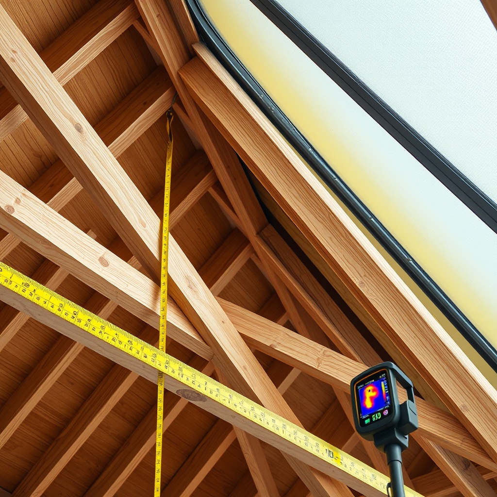A clean photorealistic photo of a cross-section of a wooden roof truss with bright yellow