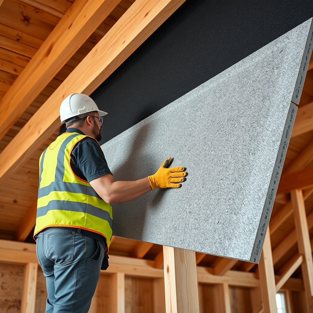 A photorealistic photo of a construction worker in a safety vest and gloves pushing a larg