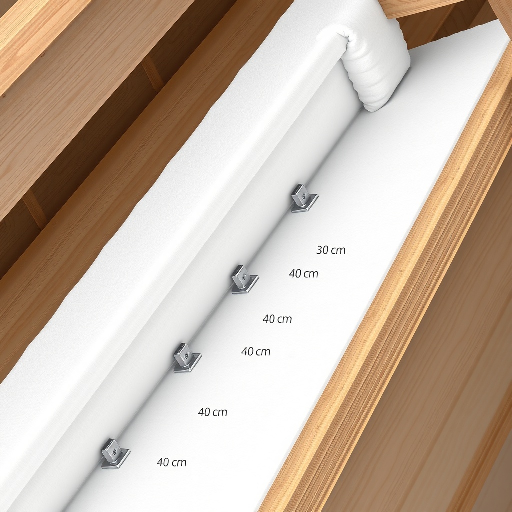 A photorealistic illustration showing a cross-section of a steep roof with white insulatio